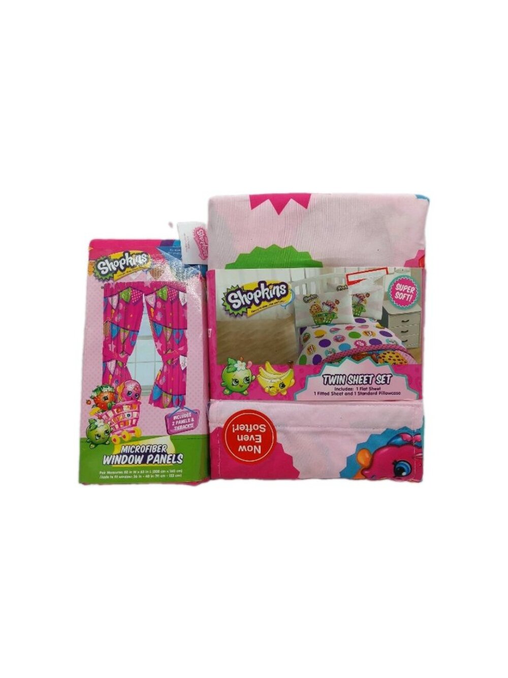 Shopkins Curtains & 3 Piece  Twin Sheet Set NWT